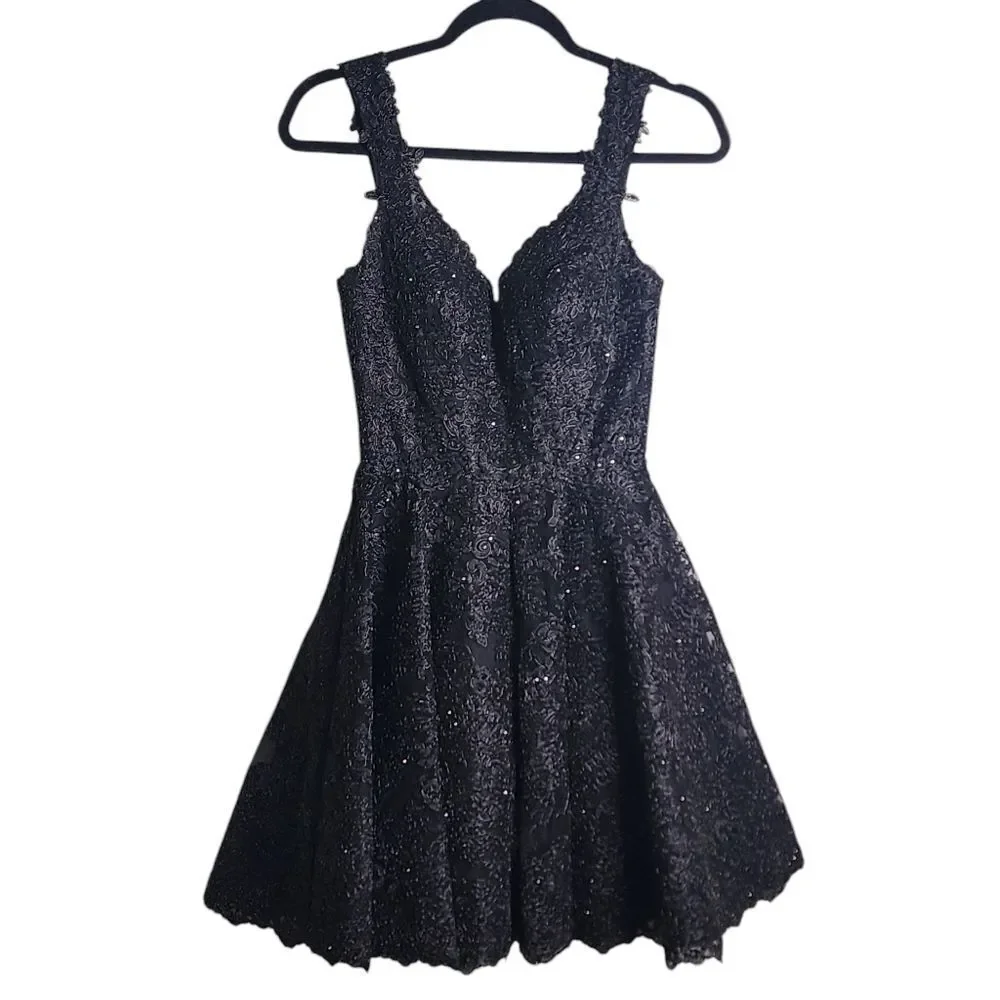 Sherri Hill Dresses | Sherri Hill Mini Dress Fully Beaded Floral Sweetheart Hoco Prom Cocktail Party 2 | Color: Black | Size: 2 | Amanda8224's Closet